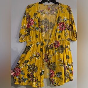 Yellow floral boho kimono top